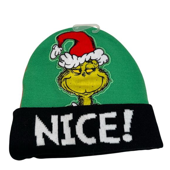 THE GRINCH  "Nice" & "Naughty" Beanie and Gloves Unisex Set One Size - Picture 1 of 7